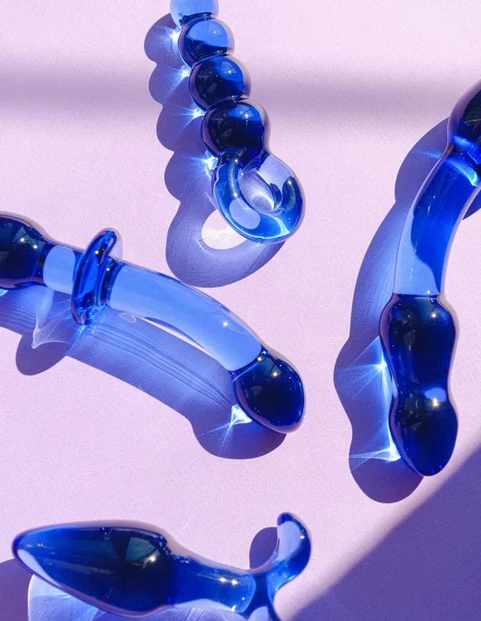 Gemini, dildo de cristal templado de doble punta con textura de perlas